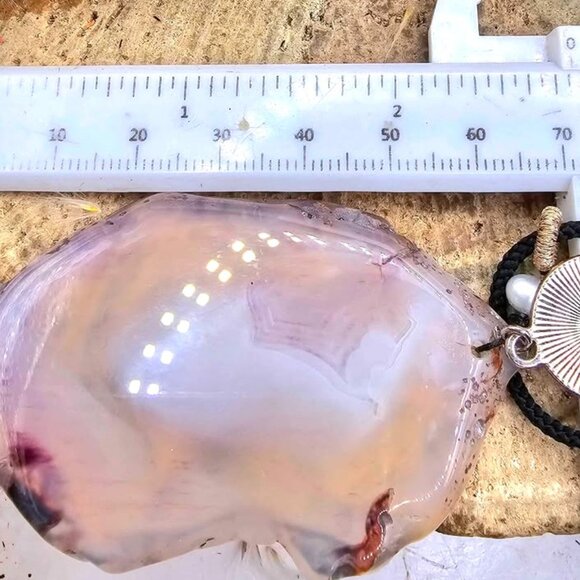 Nature Purple Agate Slice With Evil Eye Charm Pendant Necklace - Picture 9 of 11